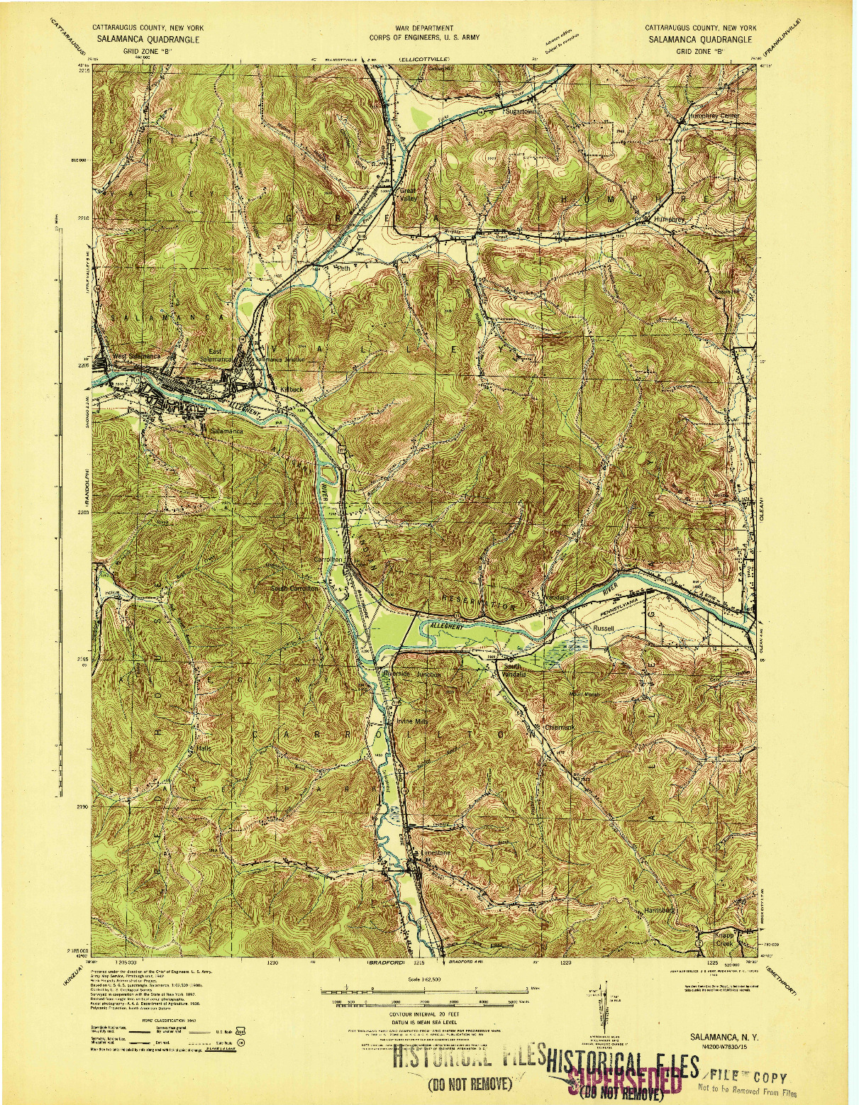 USGS 1:62500-SCALE QUADRANGLE FOR SALAMANCA, NY 1943