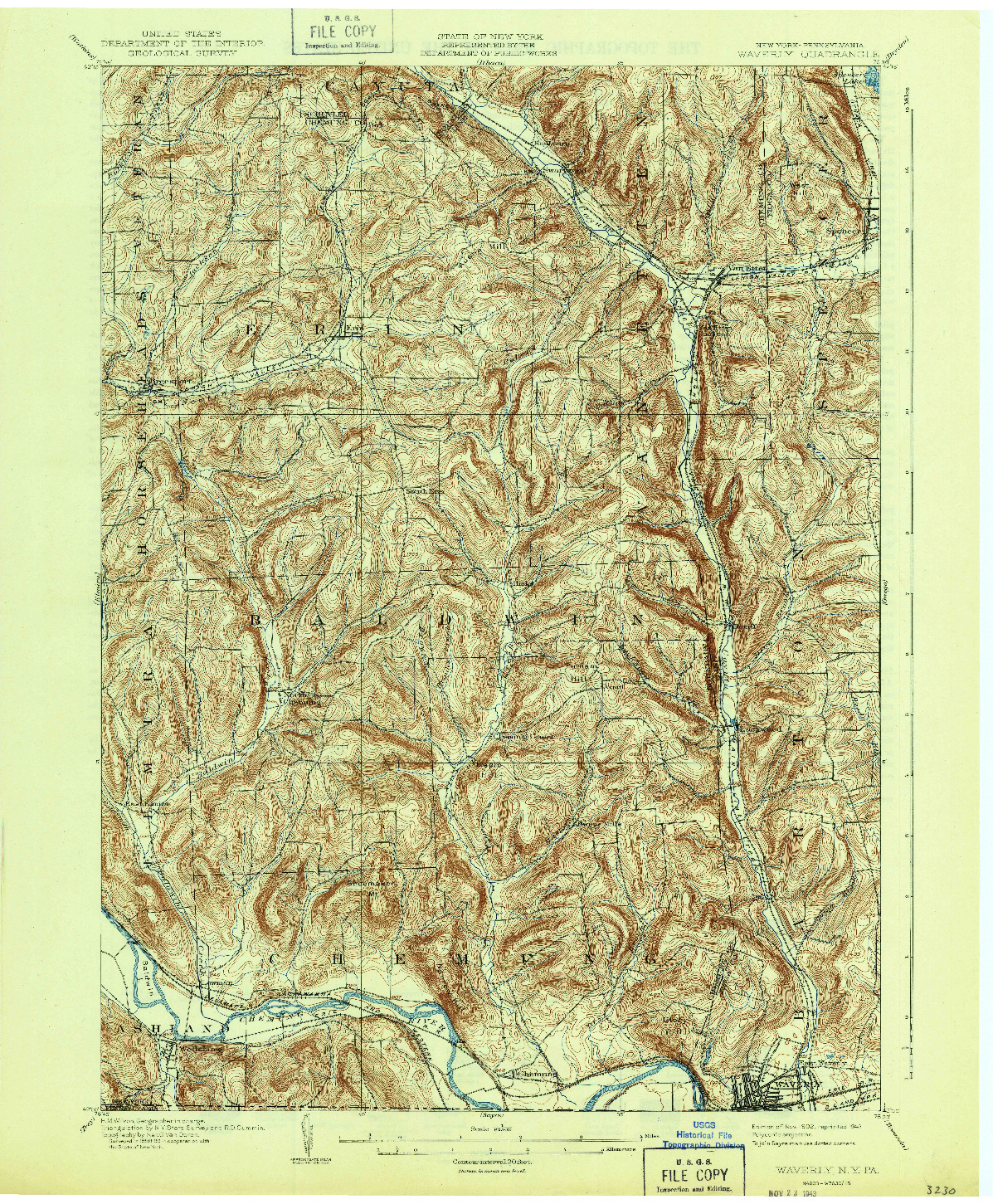 USGS 1:62500-SCALE QUADRANGLE FOR WAVERLY, NY 1902