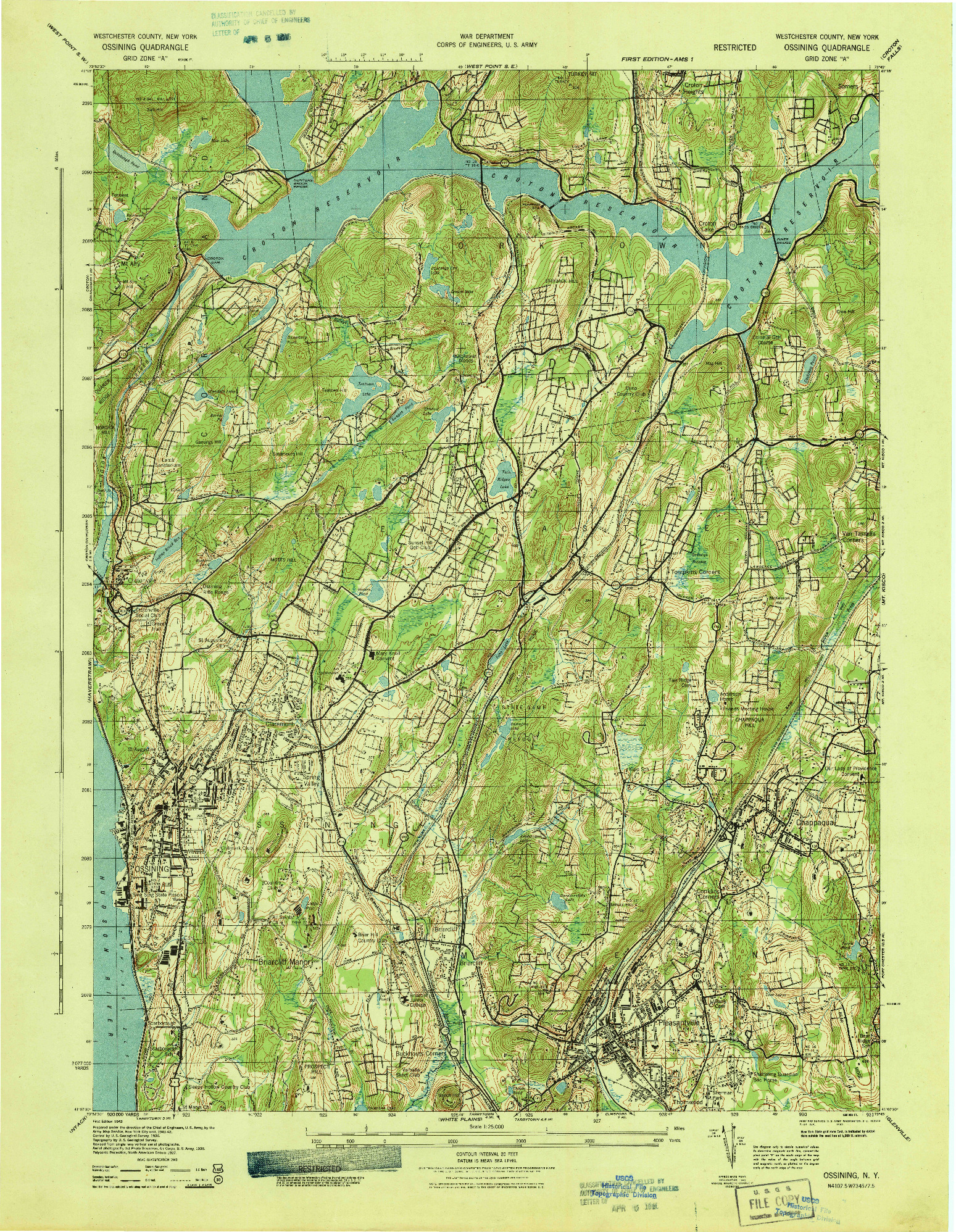 USGS 1:25000-SCALE QUADRANGLE FOR OSSINING, NY 1943