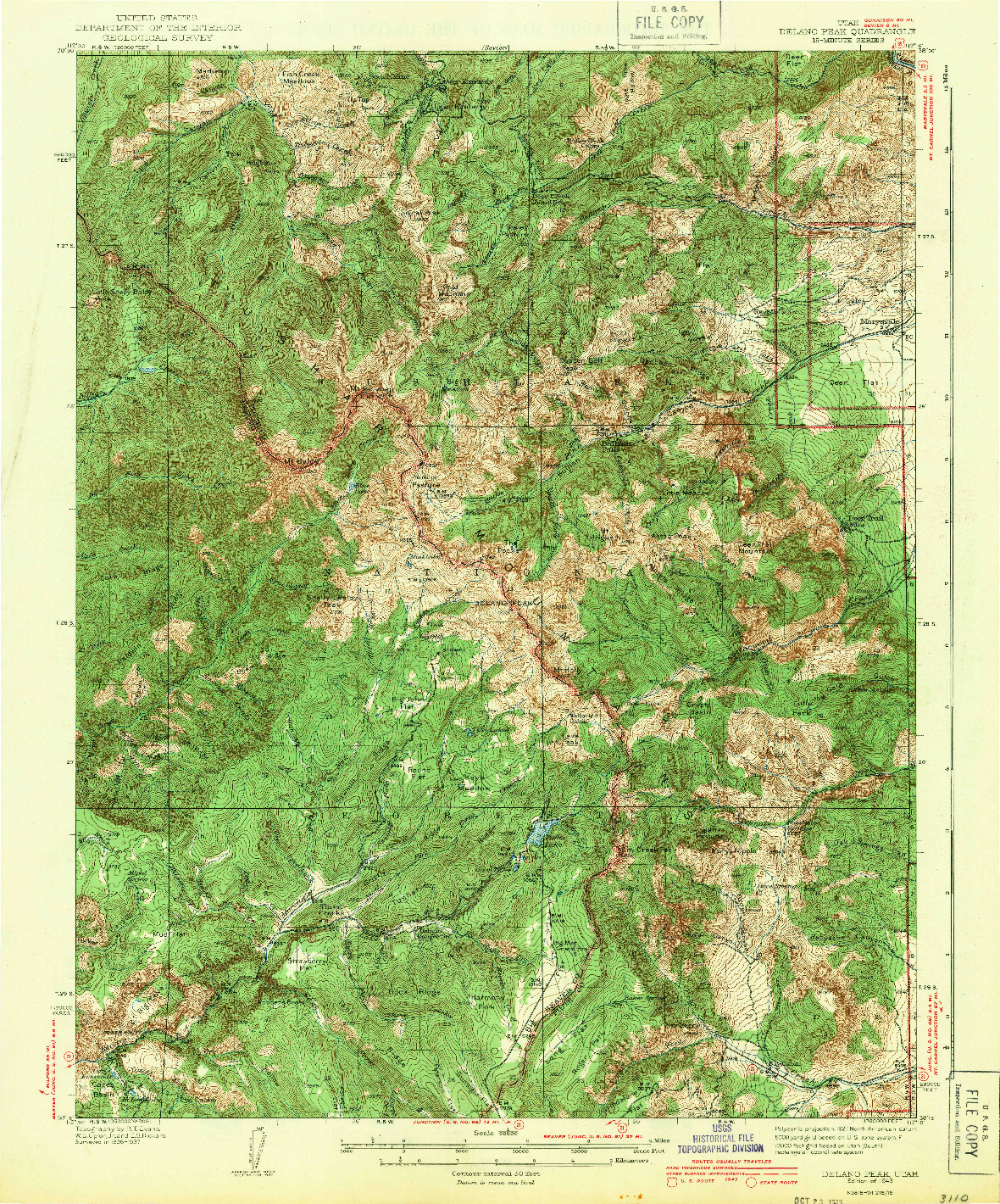 USGS 1:62500-SCALE QUADRANGLE FOR DELANO PEAK, UT 1943