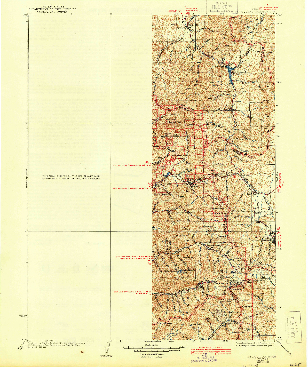 USGS 1:125000-SCALE QUADRANGLE FOR FT. DOUGLAS, UT 1928