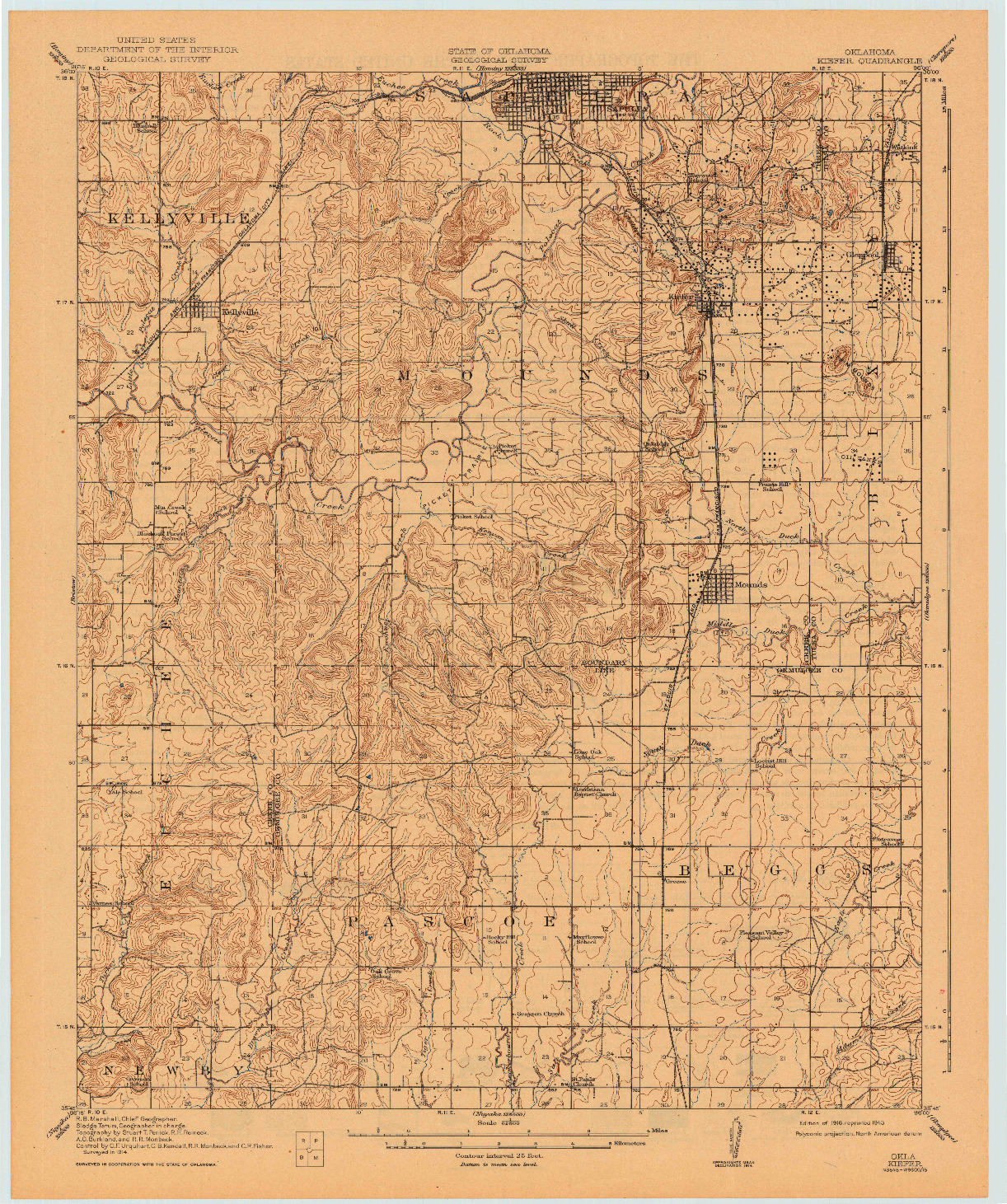 USGS 1:62500-SCALE QUADRANGLE FOR KIEFER, OK 1916