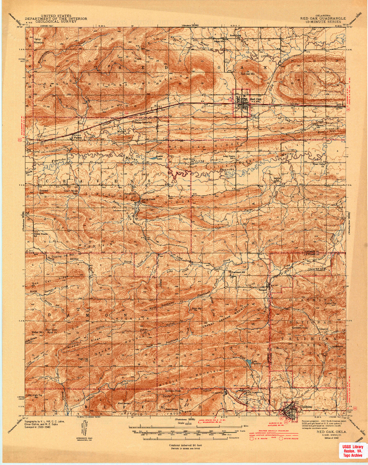 USGS 1:62500-SCALE QUADRANGLE FOR RED OAK, OK 1943