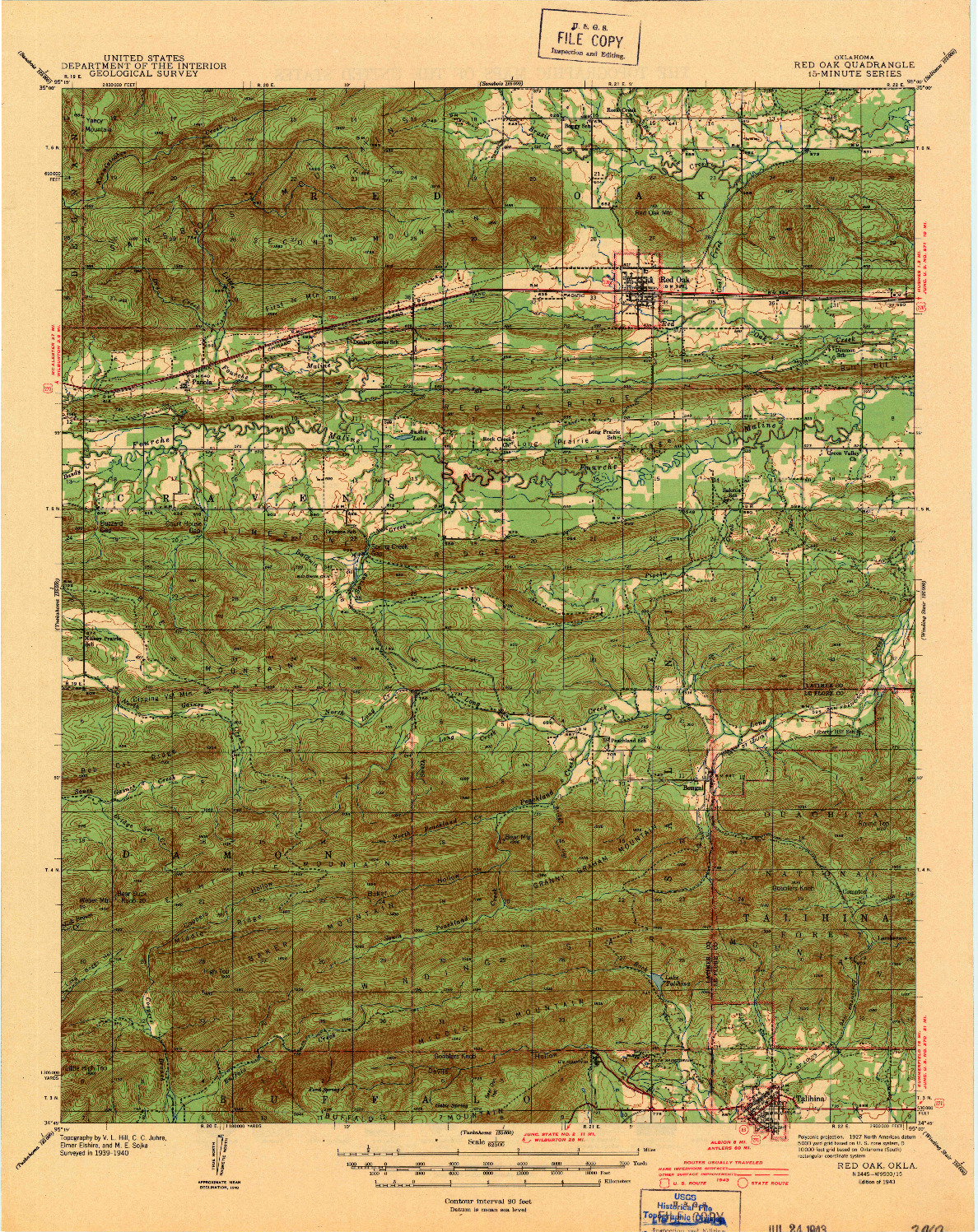 USGS 1:62500-SCALE QUADRANGLE FOR RED OAK, OK 1943