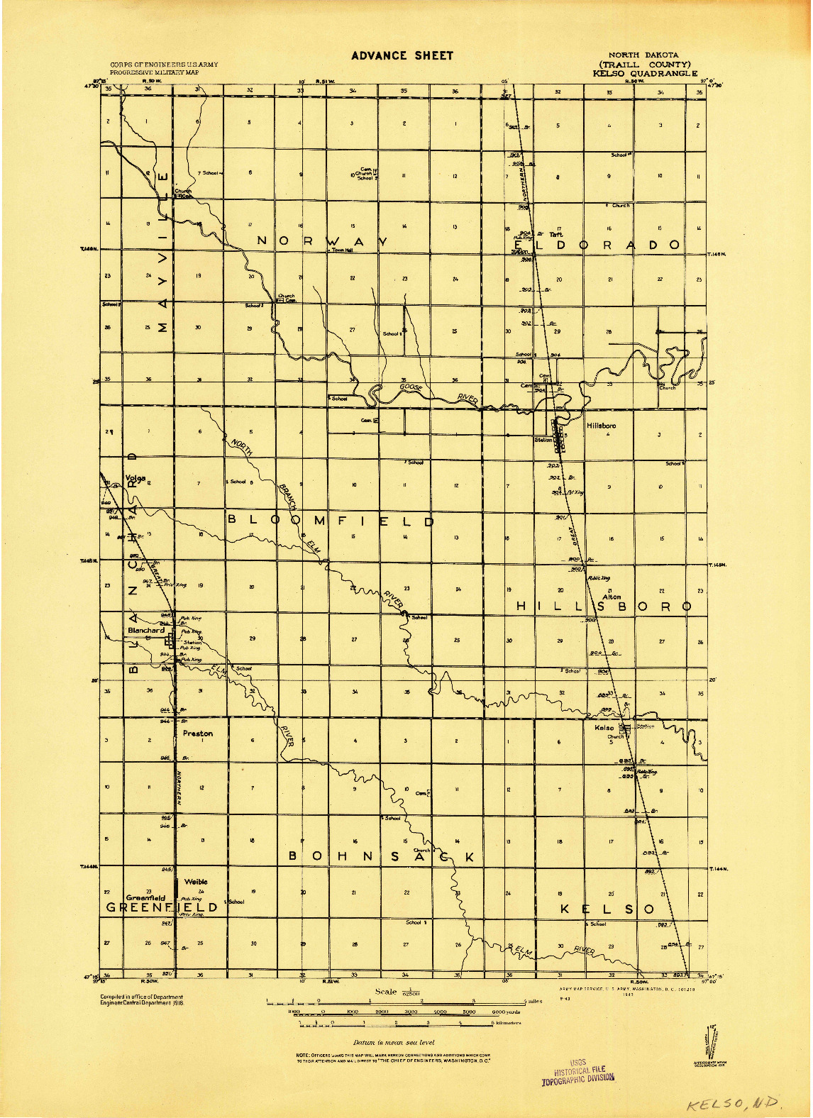 USGS 1:62500-SCALE QUADRANGLE FOR KELSO, ND 1943