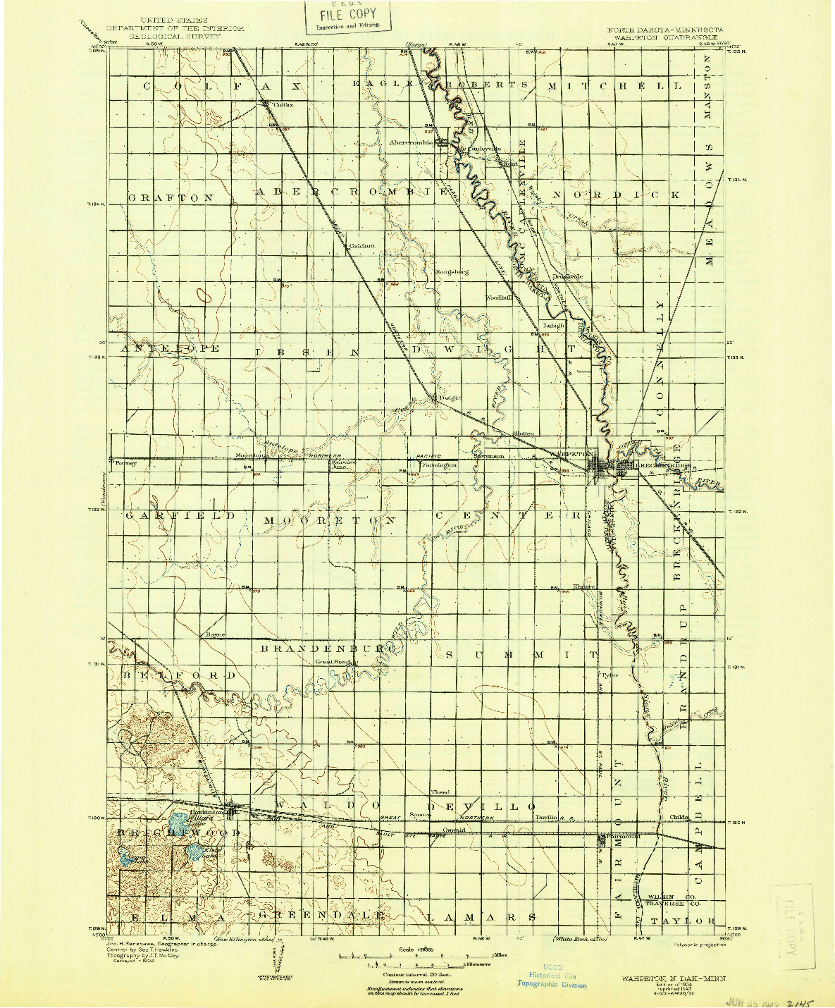 USGS 1:125000-SCALE QUADRANGLE FOR WAHPETON, ND 1904