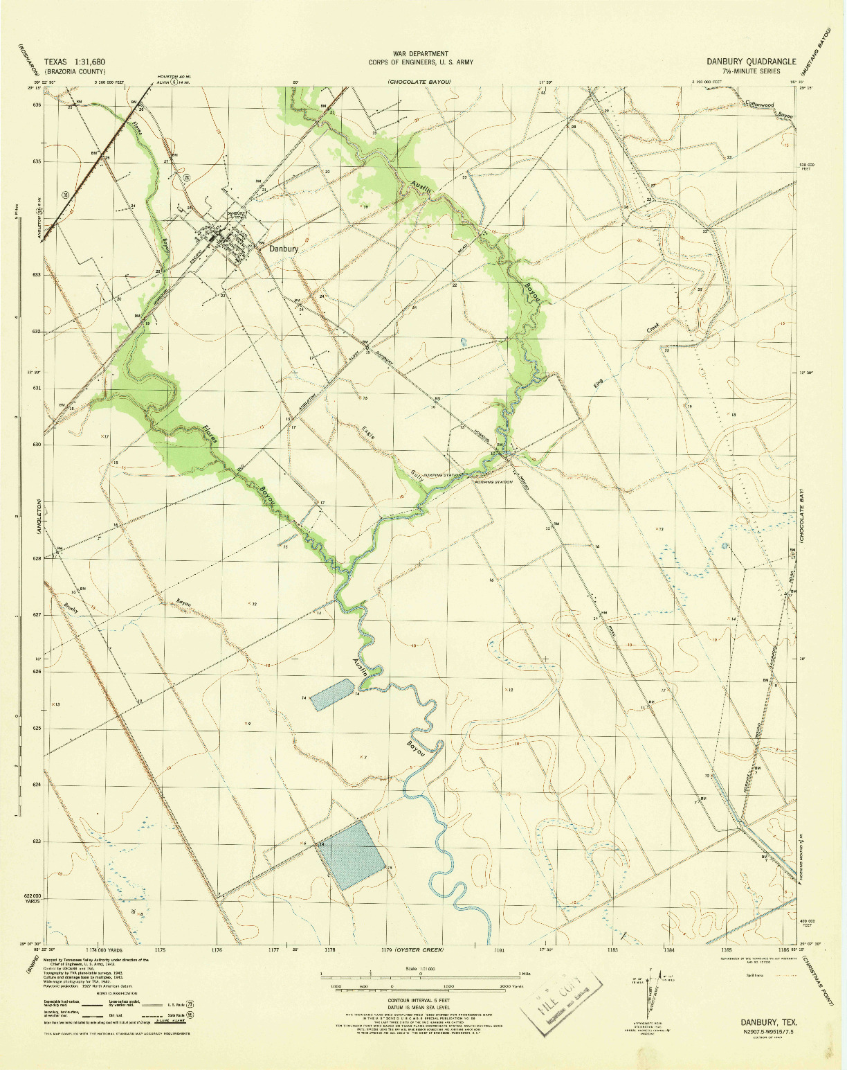 USGS 1:31680-SCALE QUADRANGLE FOR DANBURY, TX 1943