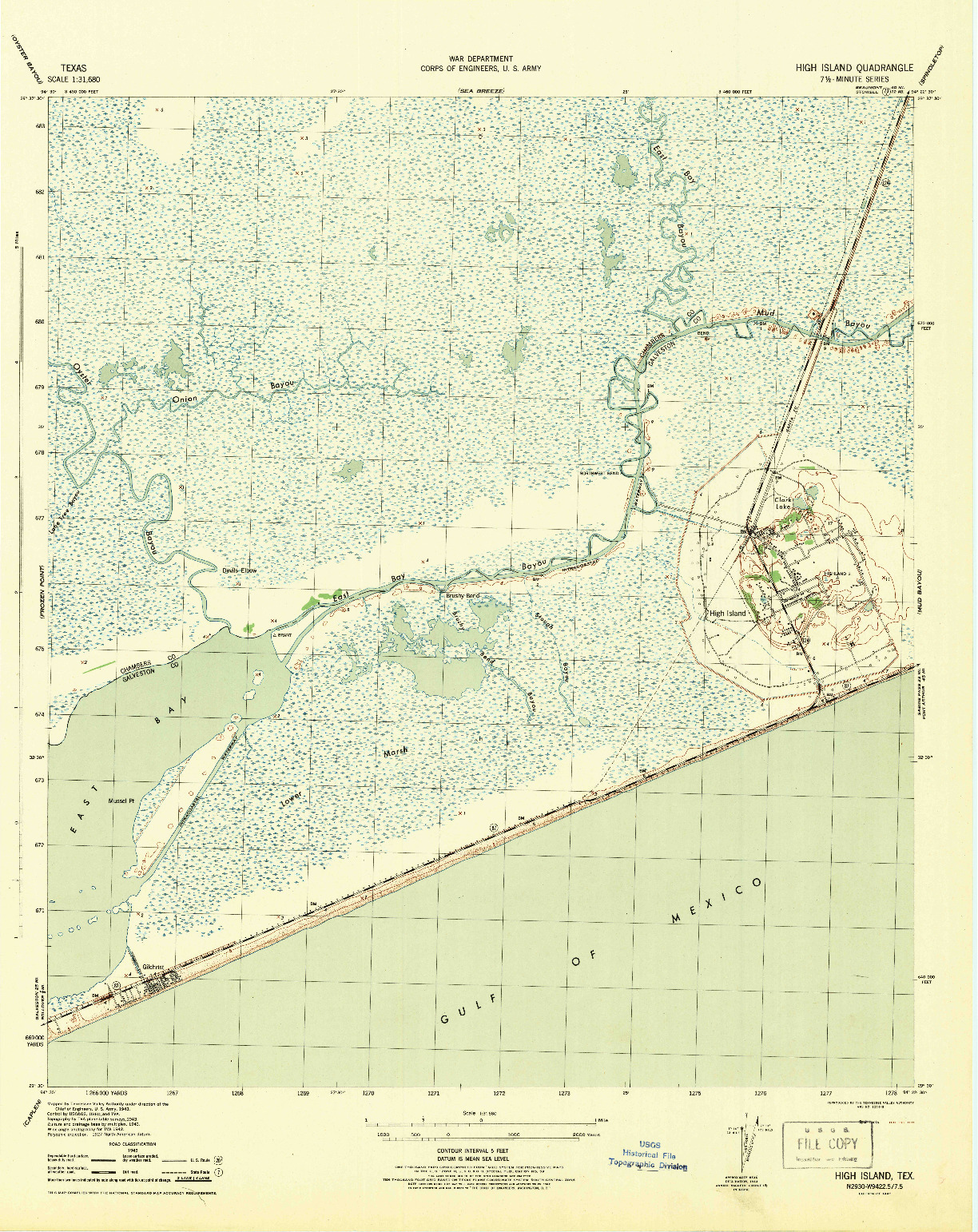 USGS 1:31680-SCALE QUADRANGLE FOR HIGH ISLAND, TX 1943