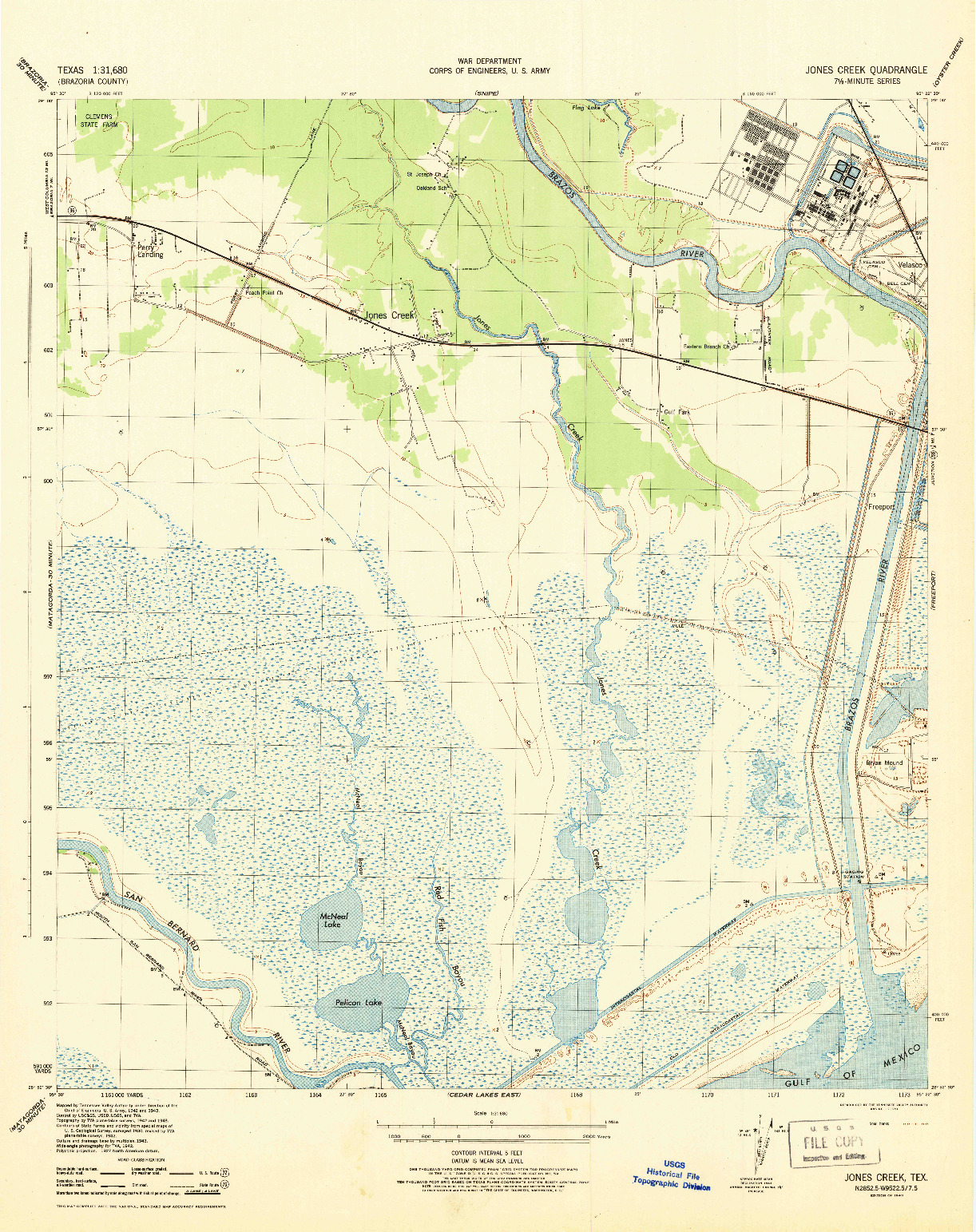 USGS 1:31680-SCALE QUADRANGLE FOR JONES CREEK, TX 1943