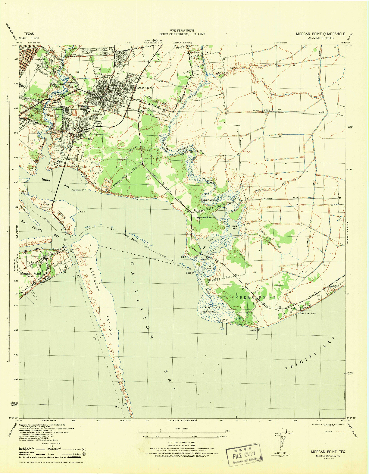 USGS 1:31680-SCALE QUADRANGLE FOR MORGAN POINT, TX 1943