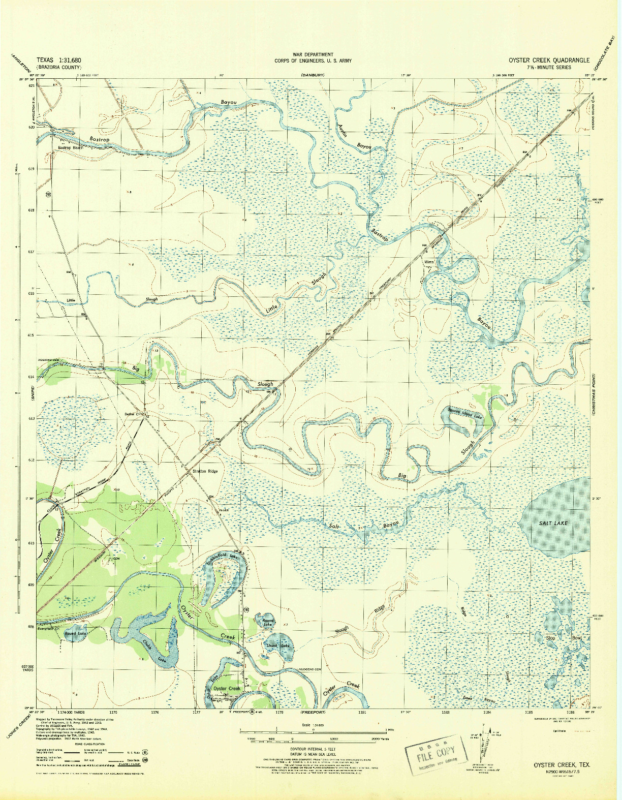 USGS 1:31680-SCALE QUADRANGLE FOR OYSTER CREEK, TX 1943