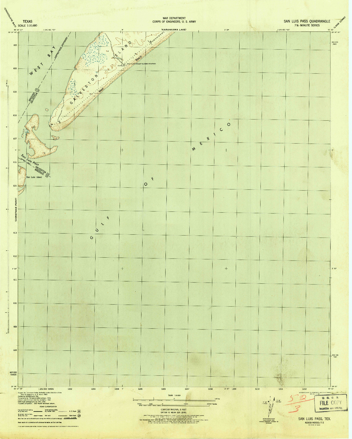 USGS 1:31680-SCALE QUADRANGLE FOR SAN LUIS PASS, TX 1943