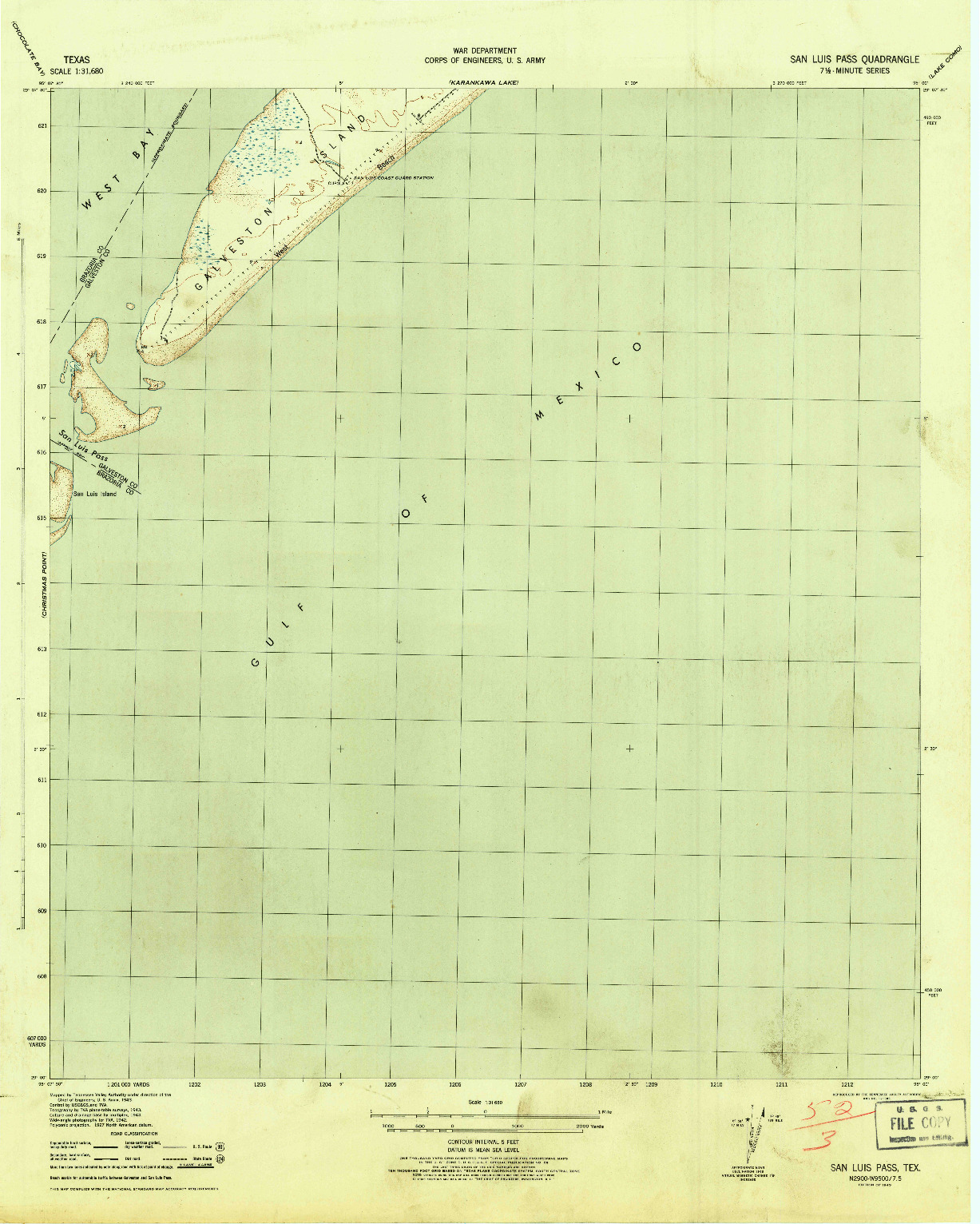 USGS 1:31680-SCALE QUADRANGLE FOR SAN LUIS PASS, TX 1943