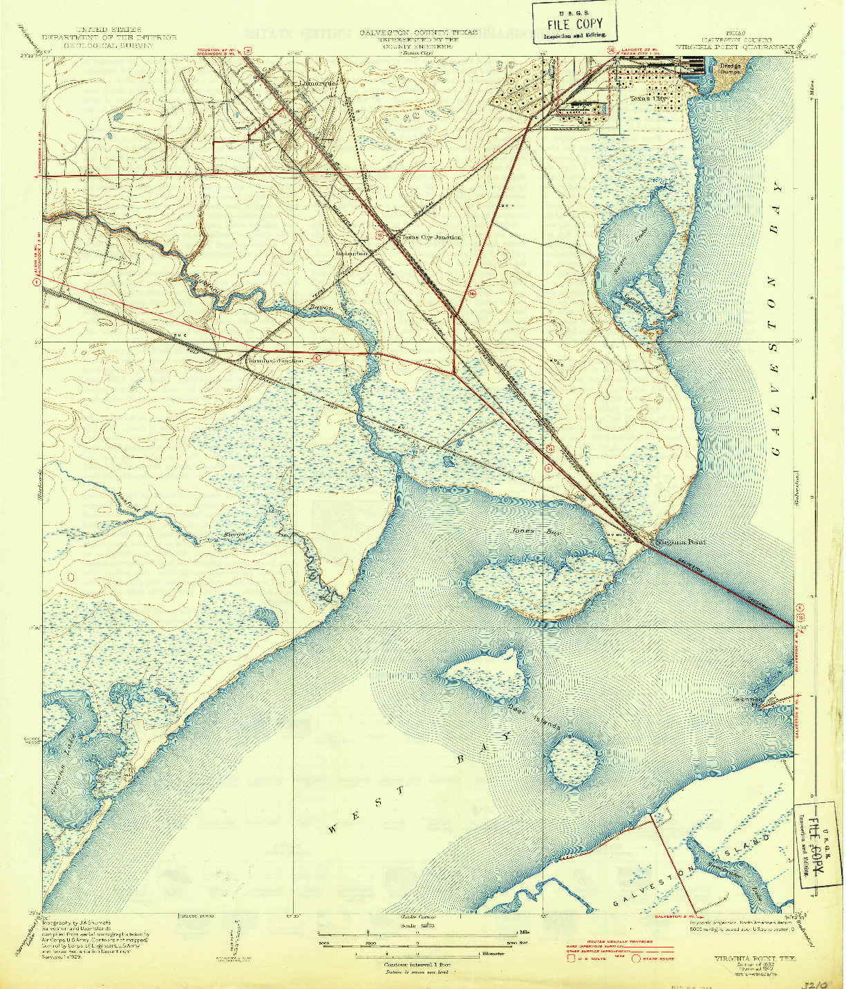 USGS 1:31680-SCALE QUADRANGLE FOR VIRGINIA POINT, TX 1932