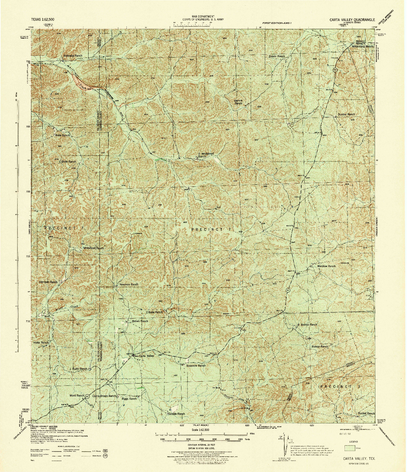 USGS 1:62500-SCALE QUADRANGLE FOR CARTA VALLEY, TX 1943