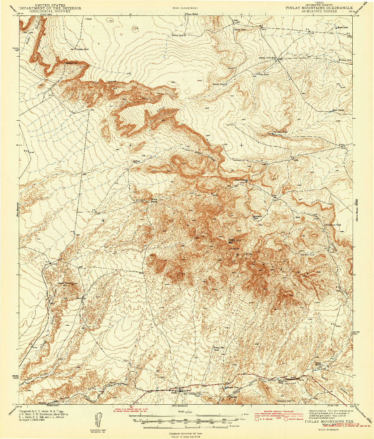USGS 1:62500-SCALE QUADRANGLE FOR FINLAY MOUNTAINS, TX 1943