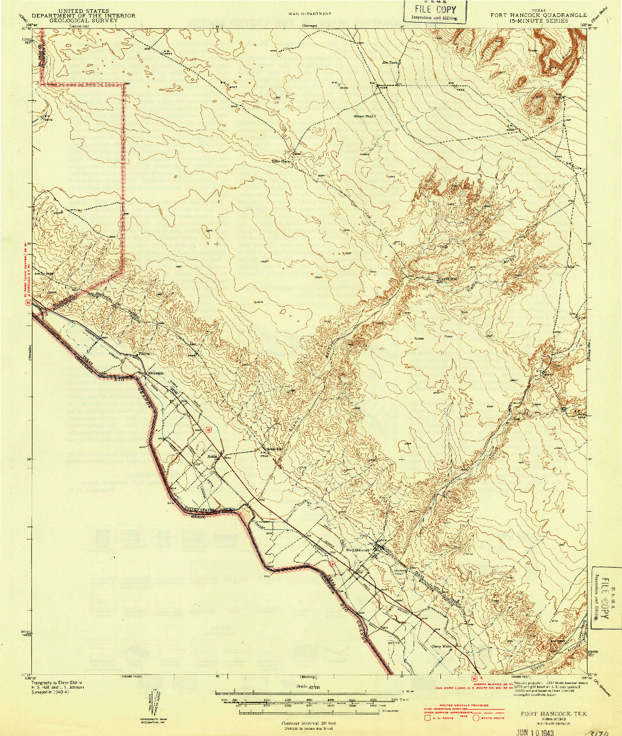 USGS 1:62500-SCALE QUADRANGLE FOR FORT HANCOCK, TX 1943