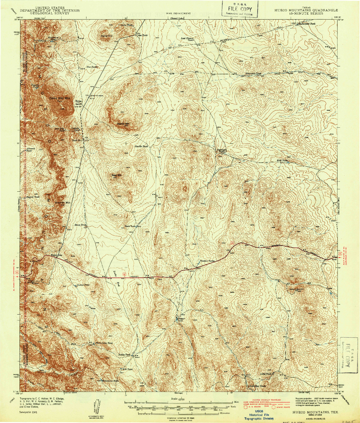 USGS 1:62500-SCALE QUADRANGLE FOR HEUCO MOUNTAINS, TX 1943