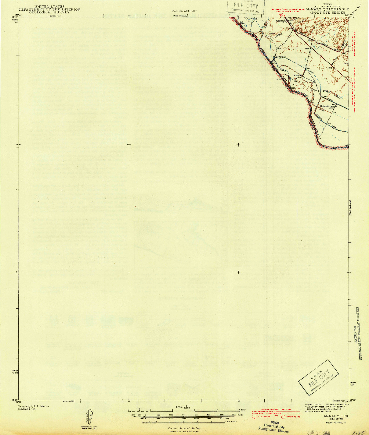 USGS 1:62500-SCALE QUADRANGLE FOR MCNARY, TX 1943