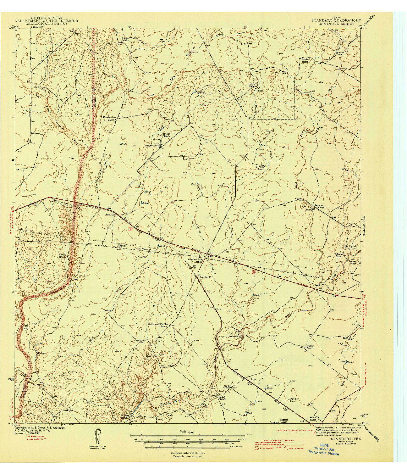 USGS 1:62500-SCALE QUADRANGLE FOR STANDART, TX 1943