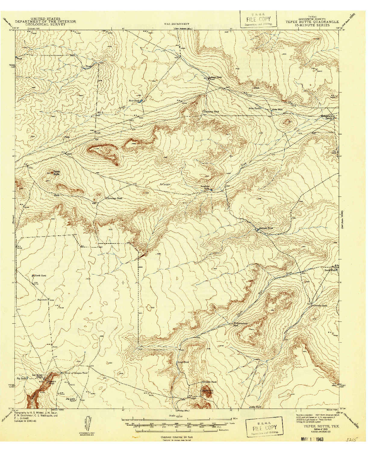 USGS 1:62500-SCALE QUADRANGLE FOR TEPEE BUTTE, TX 1943