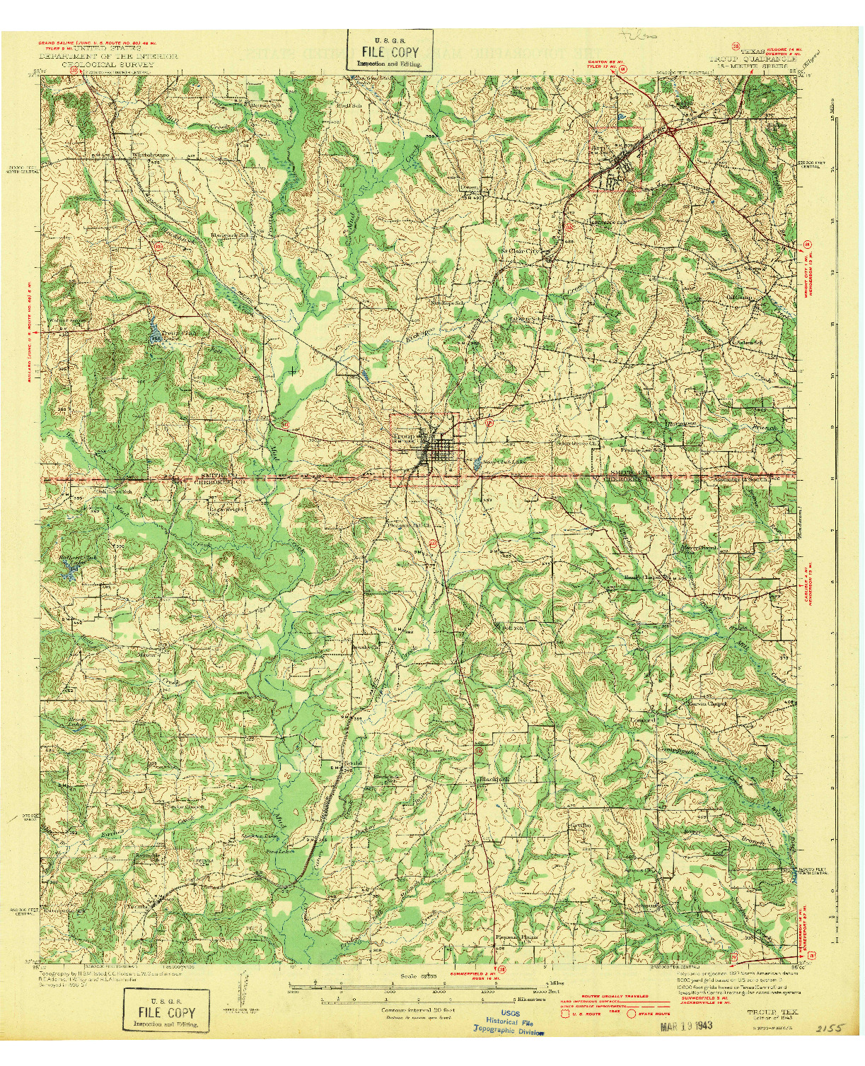 USGS 1:62500-SCALE QUADRANGLE FOR TROUP, TX 1943