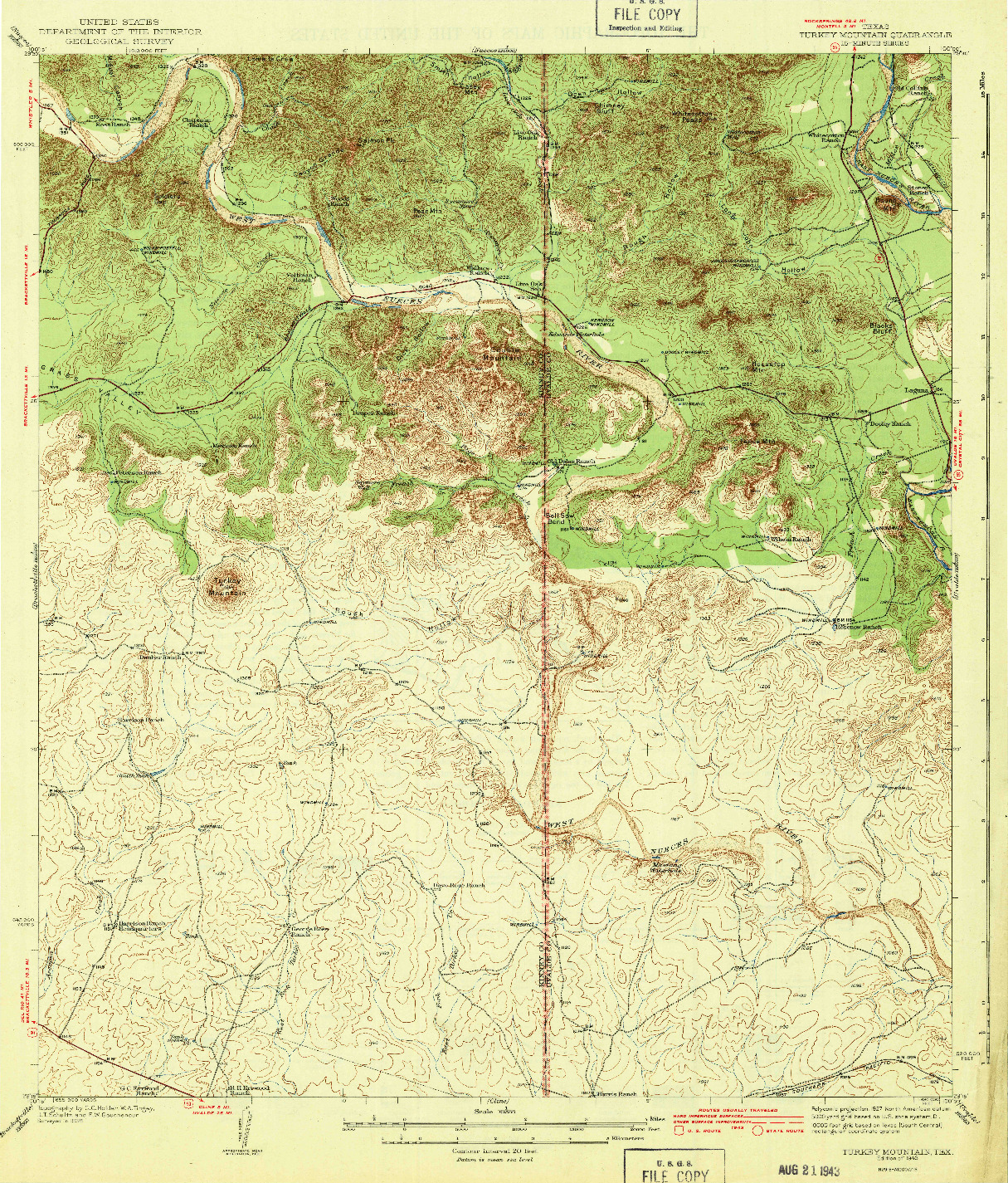 USGS 1:62500-SCALE QUADRANGLE FOR TURKEY MOUNTAIN, TX 1943