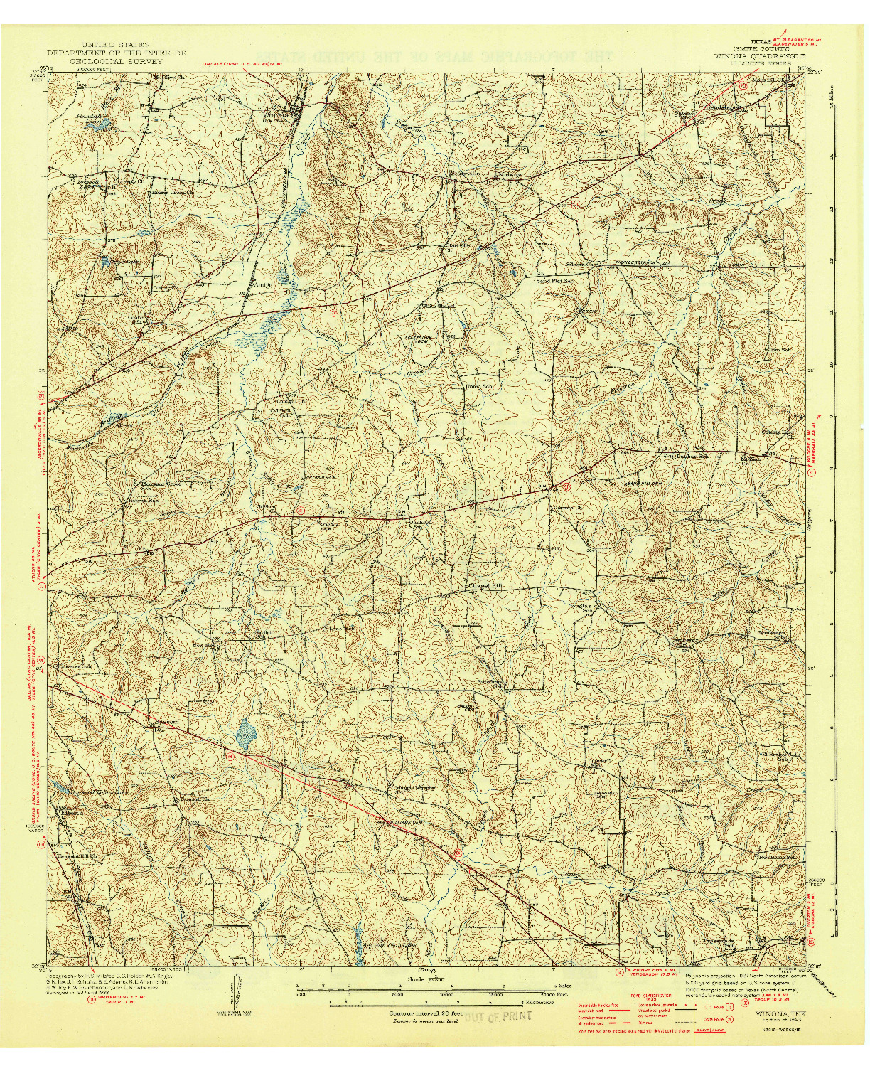 USGS 1:62500-SCALE QUADRANGLE FOR WINONA, TX 1943