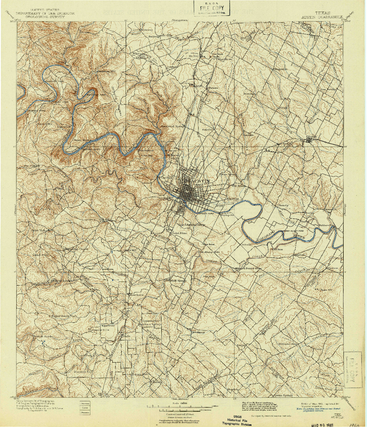 USGS 1:125000-SCALE QUADRANGLE FOR AUSTIN, TX 1910