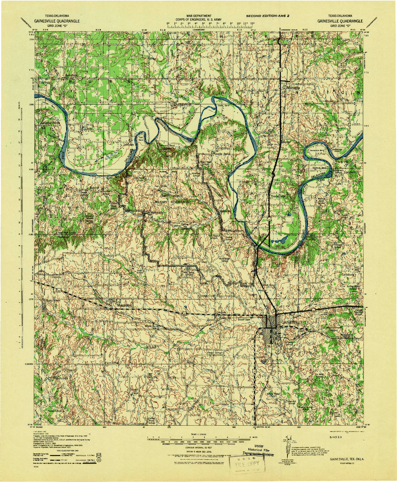 USGS 1:125000-SCALE QUADRANGLE FOR GAINESVILLE, TX 1943