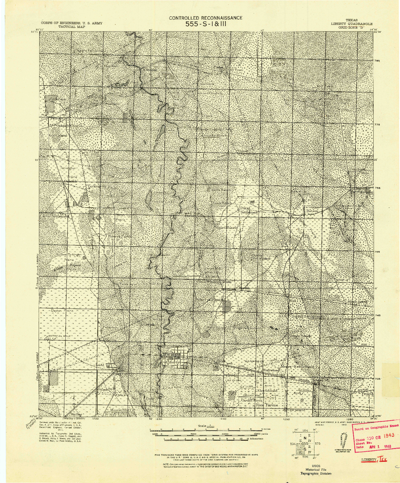 USGS 1:125000-SCALE QUADRANGLE FOR LIBERTY, TX 1943