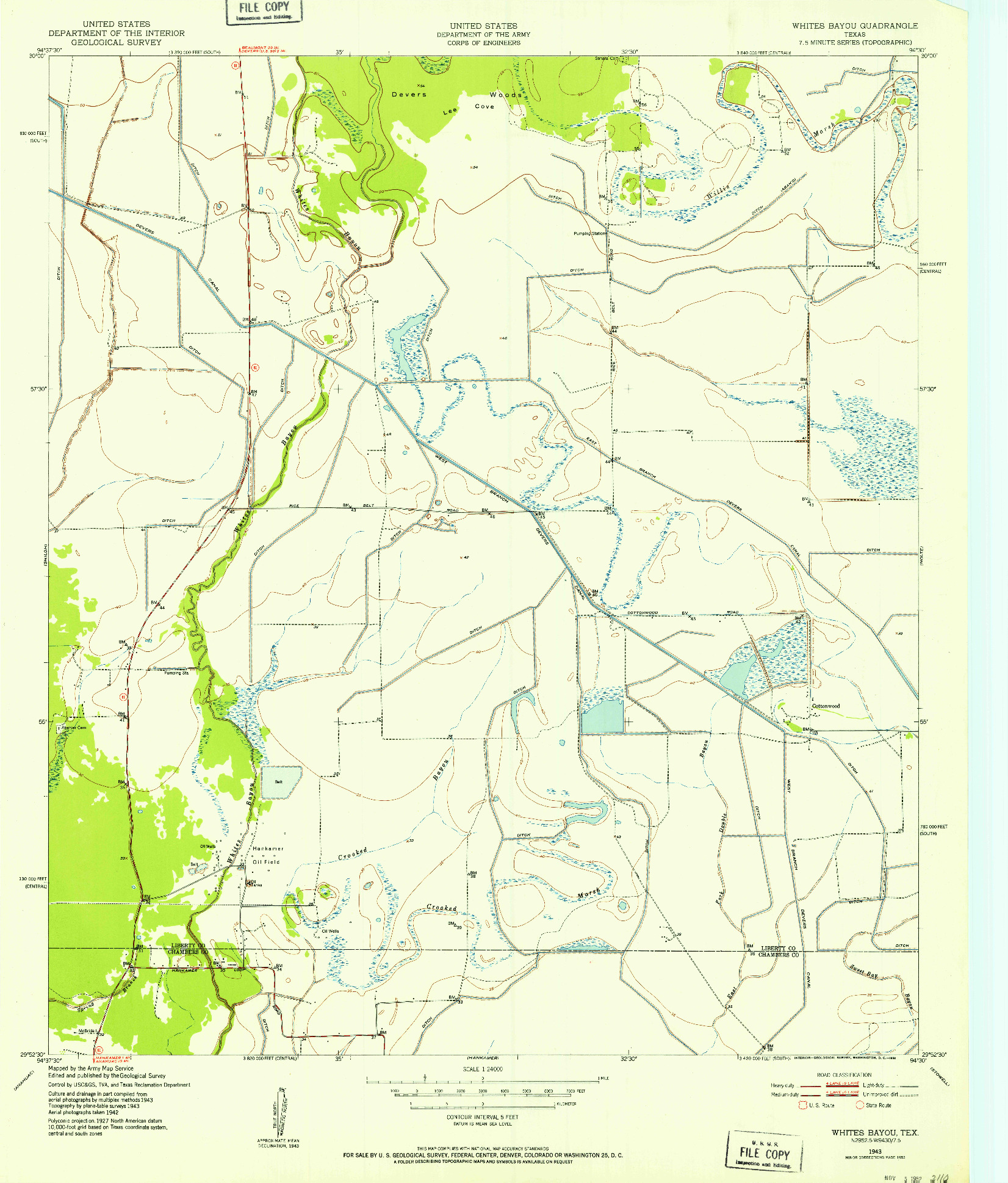 USGS 1:24000-SCALE QUADRANGLE FOR WHITES BAYOU, TX 1943