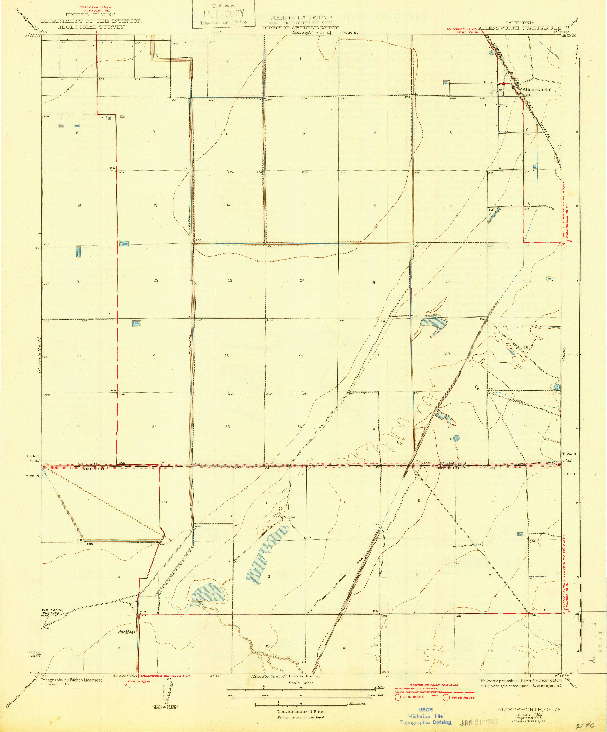 USGS 1:31680-SCALE QUADRANGLE FOR ALLENSWORTH, CA 1929