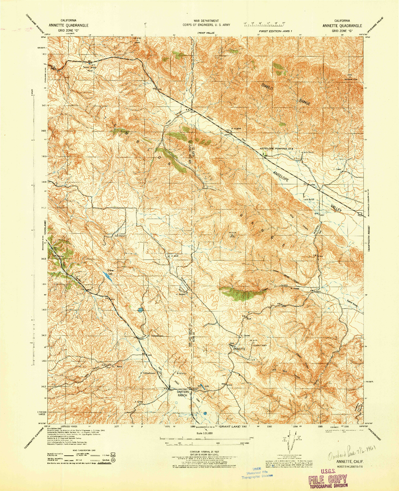 USGS 1:31680-SCALE QUADRANGLE FOR ANNETTE, CA 1943