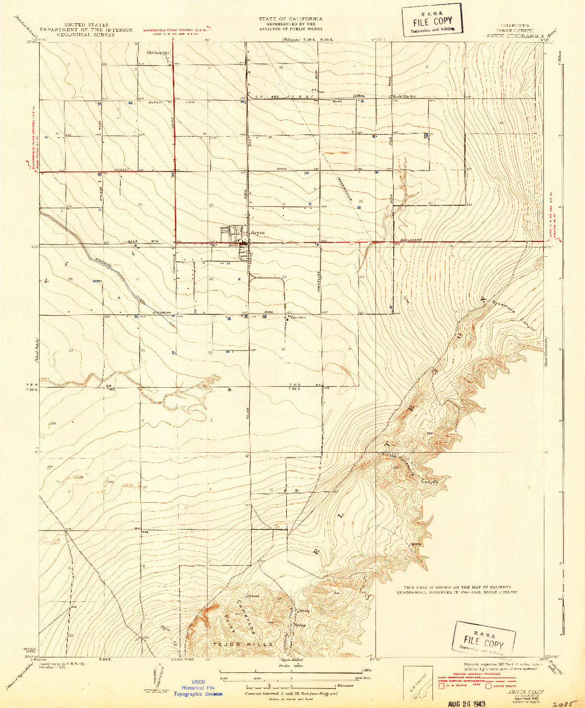 USGS 1:31680-SCALE QUADRANGLE FOR ARVIN, CA 1933