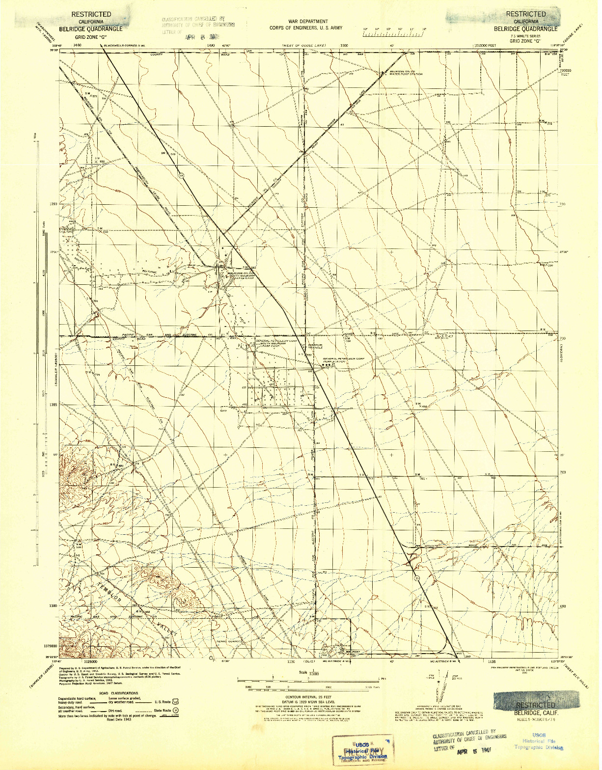 USGS 1:31680-SCALE QUADRANGLE FOR BELRIDGE, CA 1943
