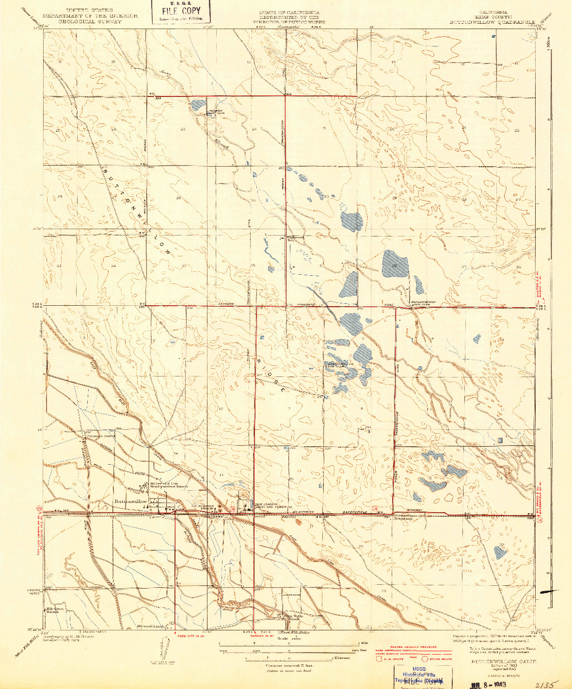 USGS 1:31680-SCALE QUADRANGLE FOR BUTTONWILLOW, CA 1932