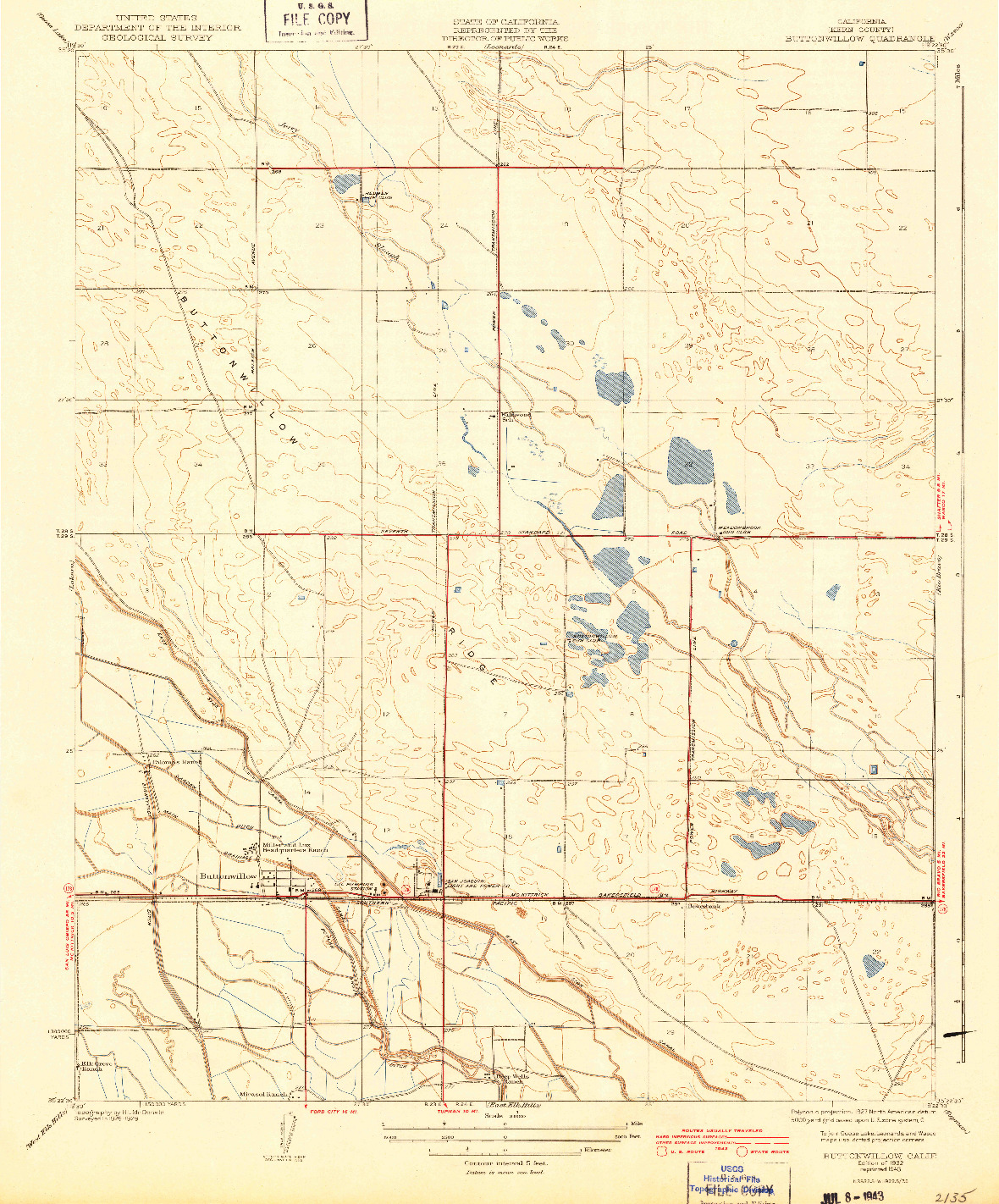 USGS 1:31680-SCALE QUADRANGLE FOR BUTTONWILLOW, CA 1932