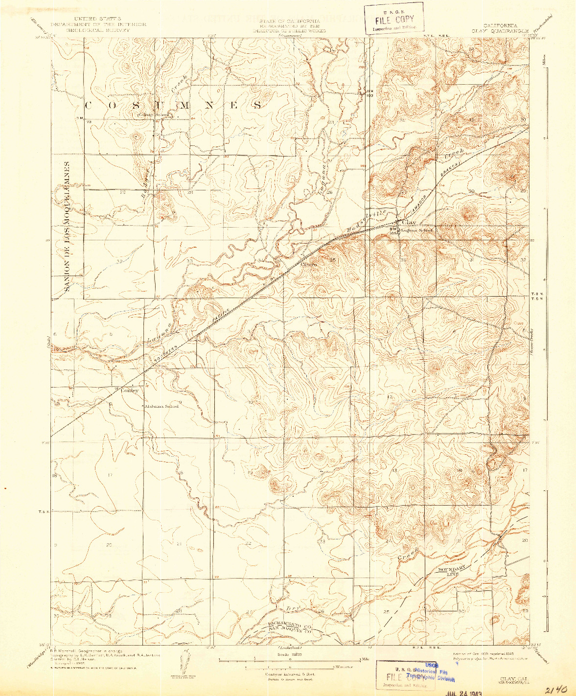 USGS 1:31680-SCALE QUADRANGLE FOR CLAY, CA 1909