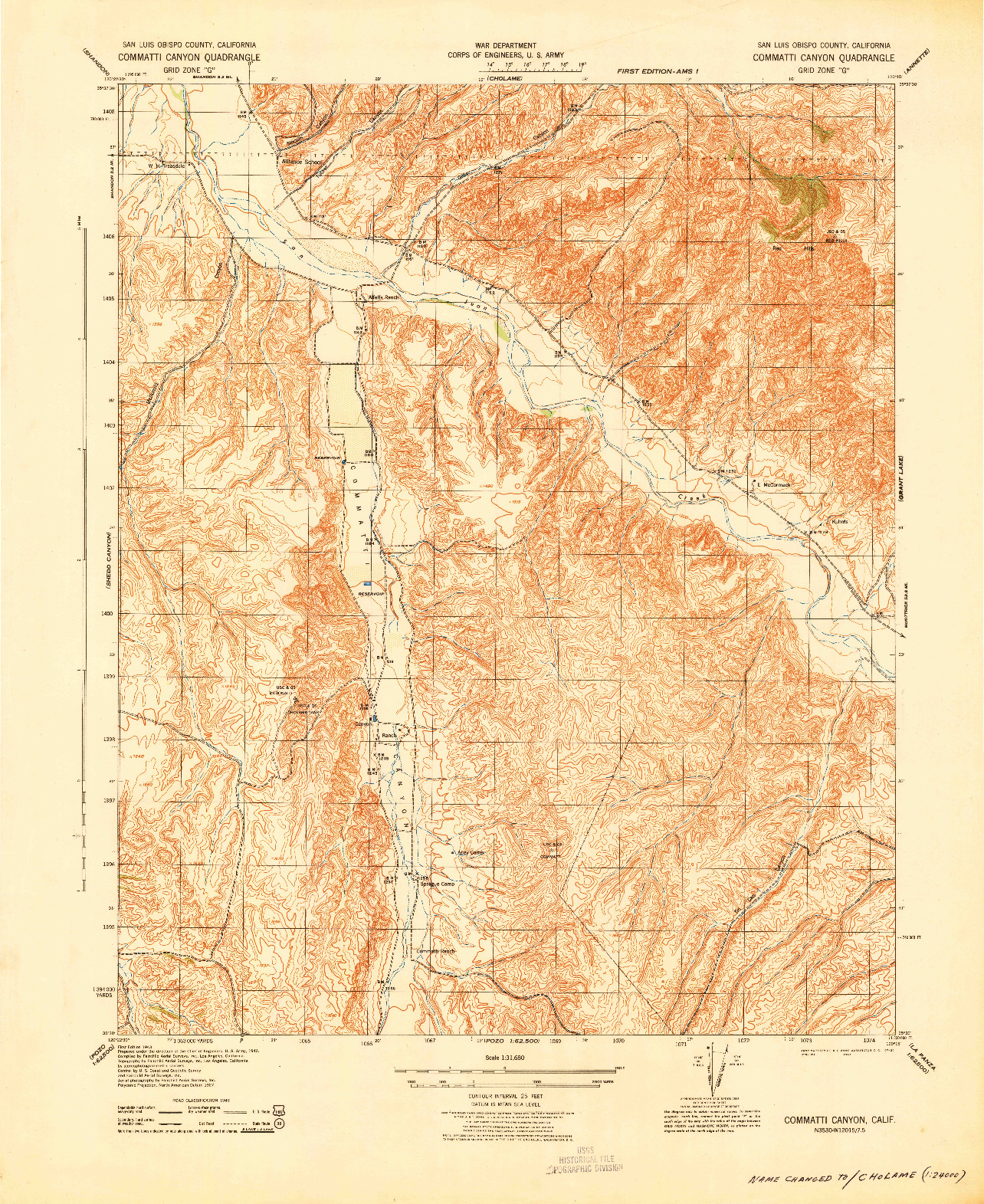 USGS 1:31680-SCALE QUADRANGLE FOR COMMATTI CANYON, CA 1943