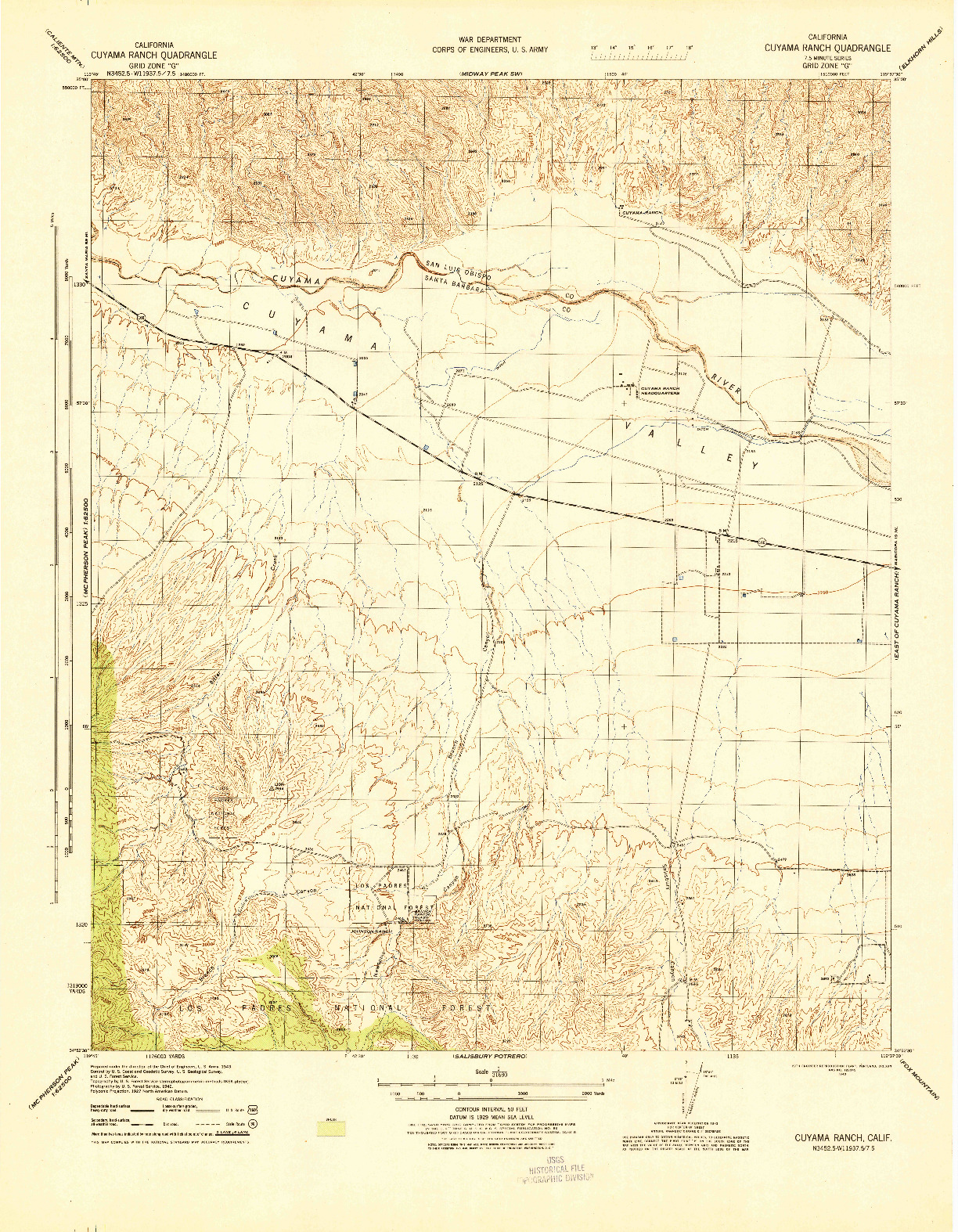 USGS 1:31680-SCALE QUADRANGLE FOR CUYAMA RANCH, CA 1943