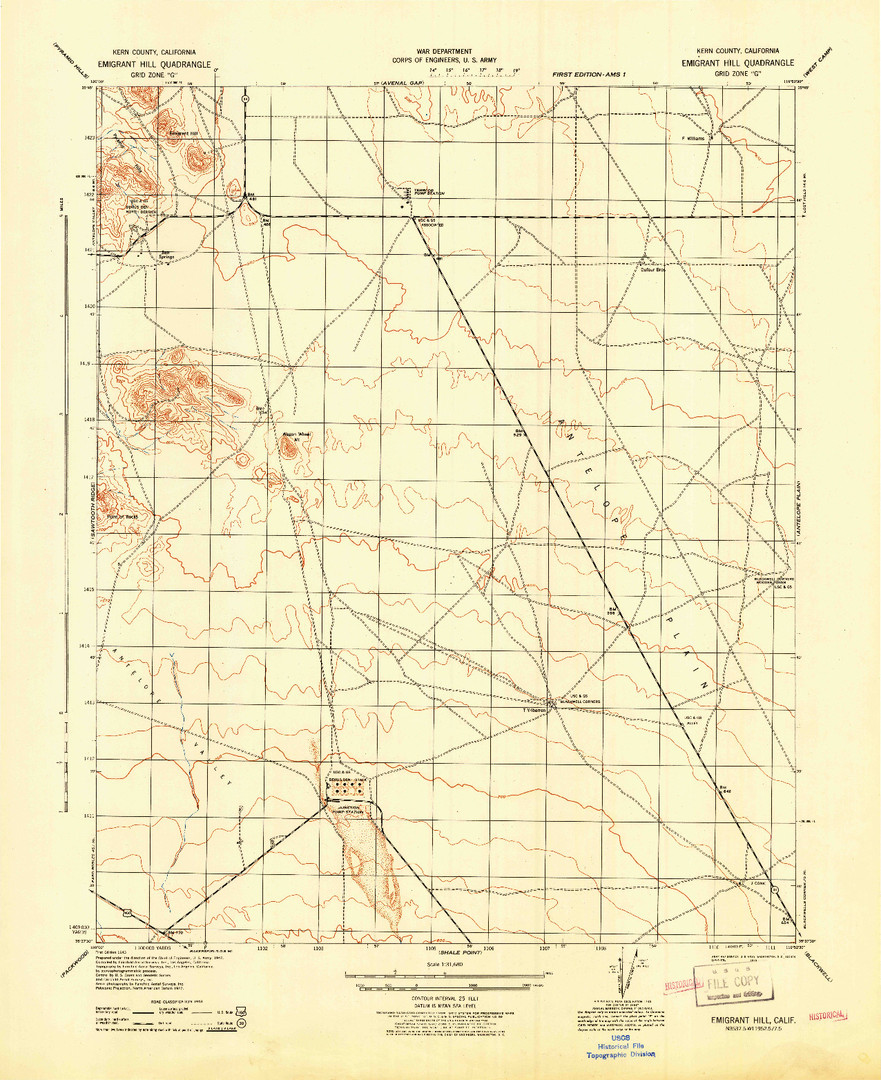 USGS 1:31680-SCALE QUADRANGLE FOR EMIGRANT HILL, CA 1943