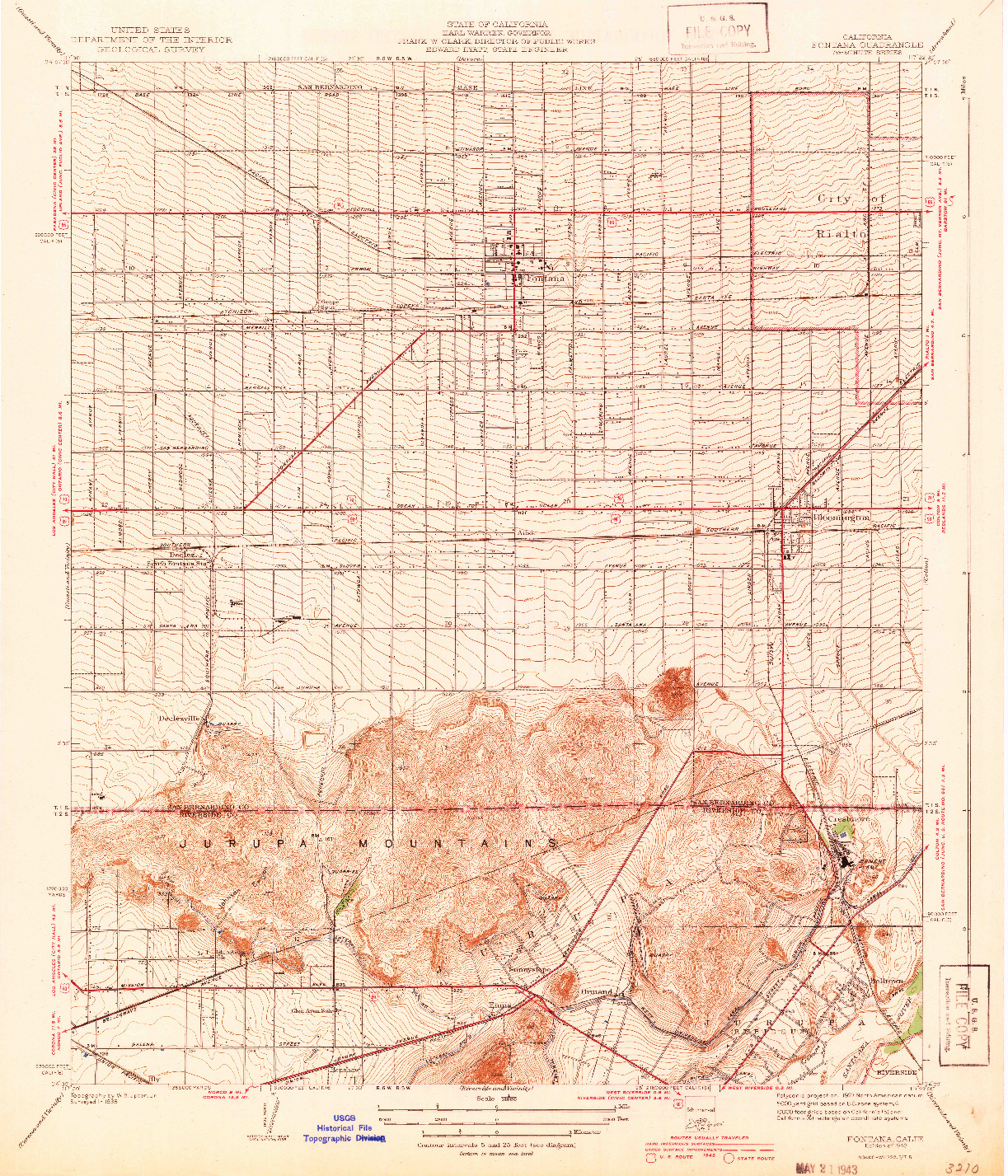USGS 1:31680-SCALE QUADRANGLE FOR FONTANA, CA 1943