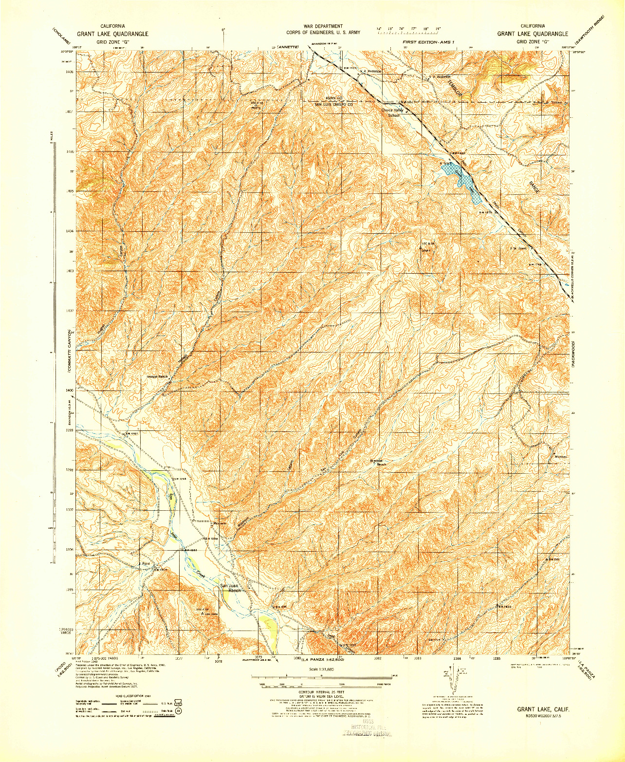 USGS 1:31680-SCALE QUADRANGLE FOR GRANT LAKE, CA 1943