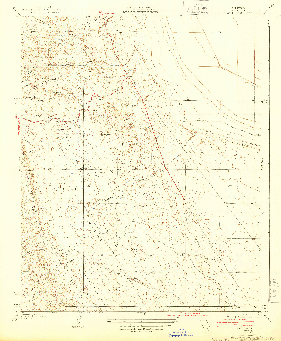 USGS 1:31680-SCALE QUADRANGLE FOR LOS VIEJOS HILLS, CA 1934