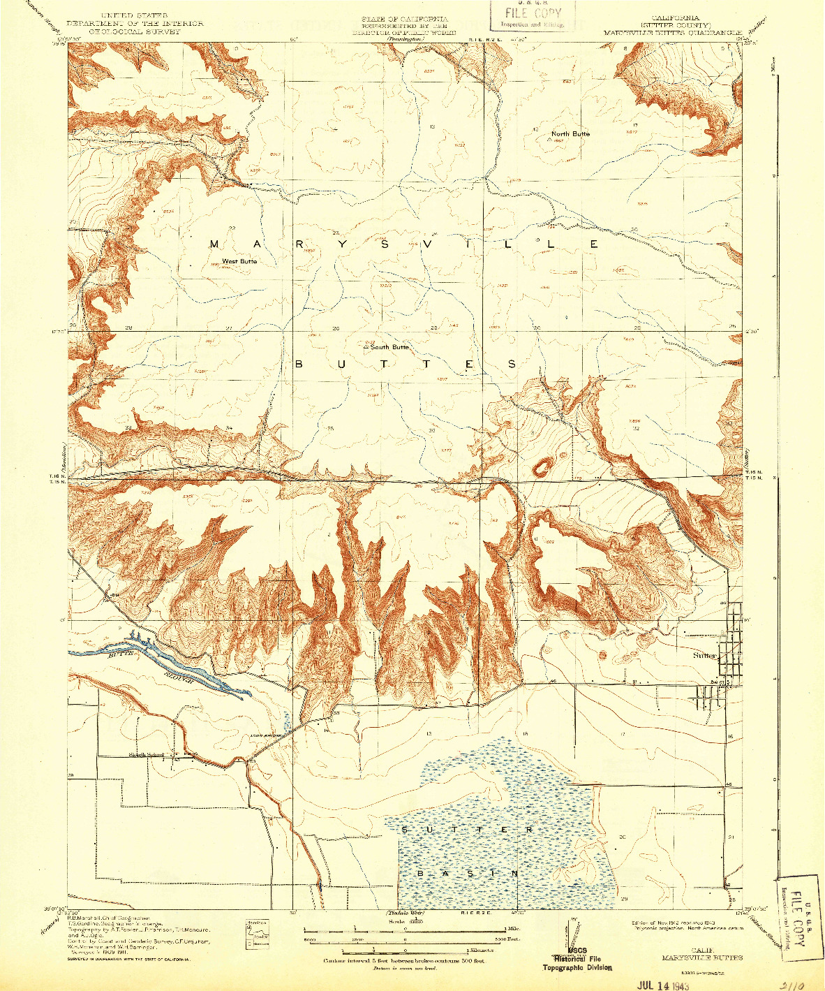 USGS 1:31680-SCALE QUADRANGLE FOR MARYSVILLE BUTTES, CA 1912