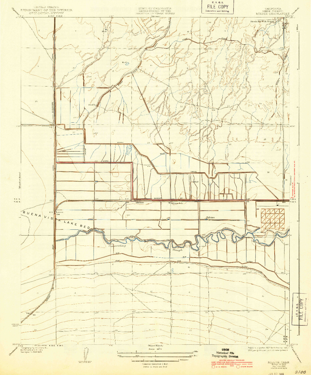 USGS 1:31680-SCALE QUADRANGLE FOR MILLUX, CA 1933