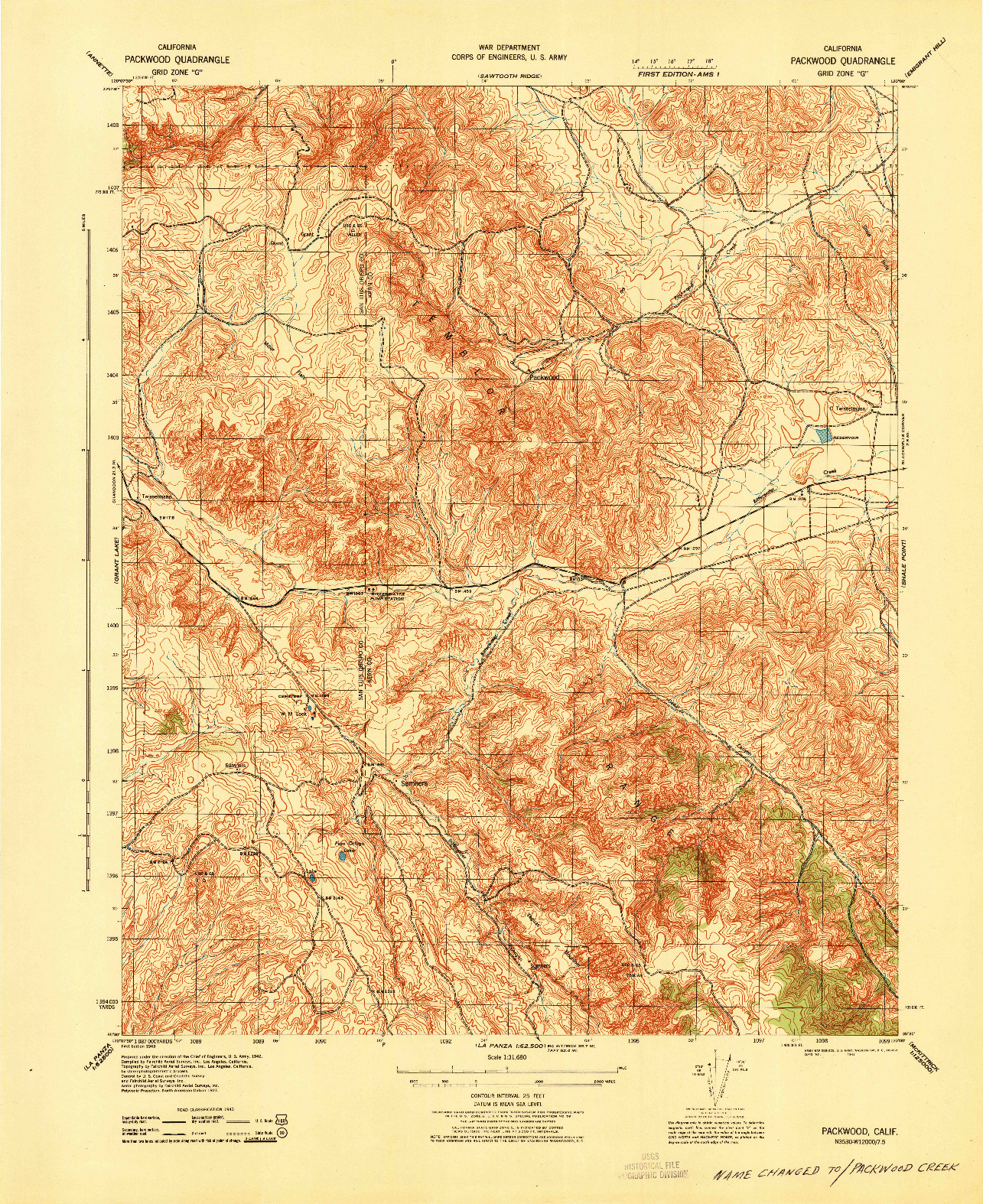 USGS 1:31680-SCALE QUADRANGLE FOR PACKWOOD, CA 1943
