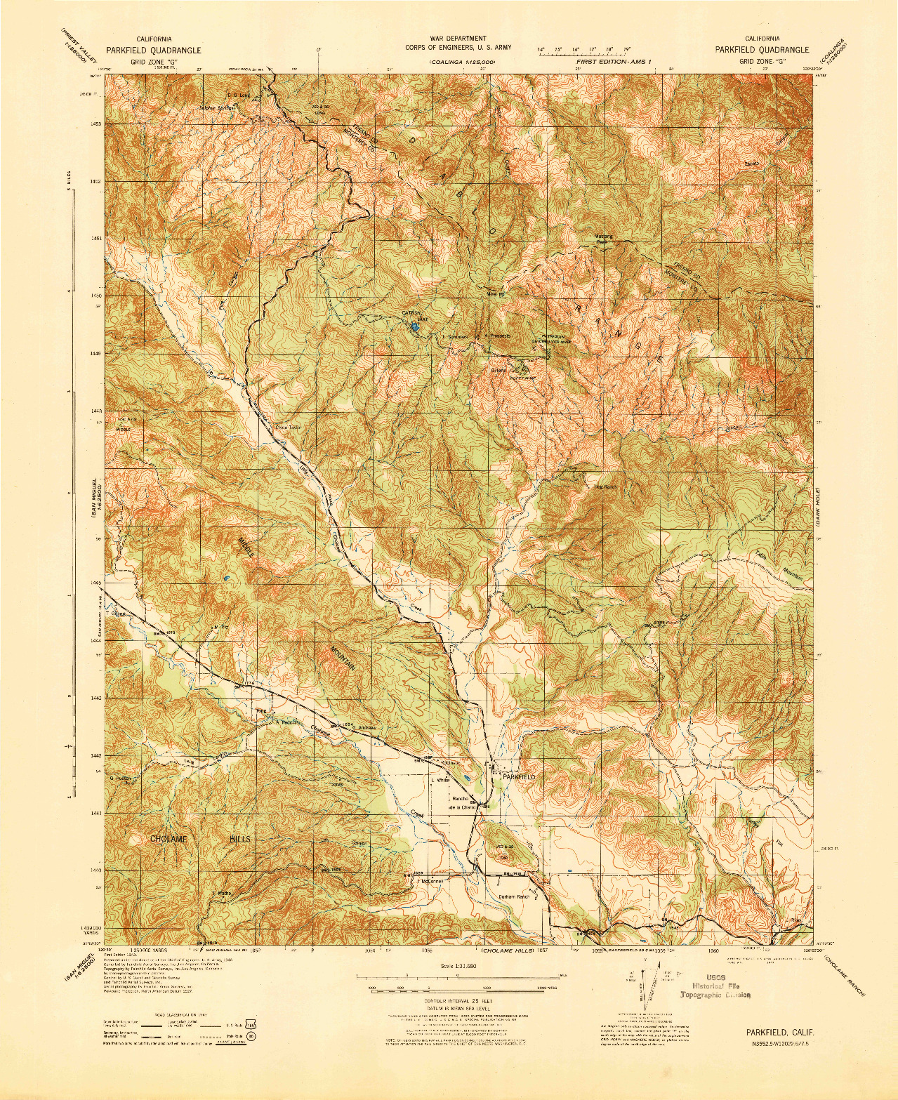 USGS 1:31680-SCALE QUADRANGLE FOR PARKFIELD, CA 1943