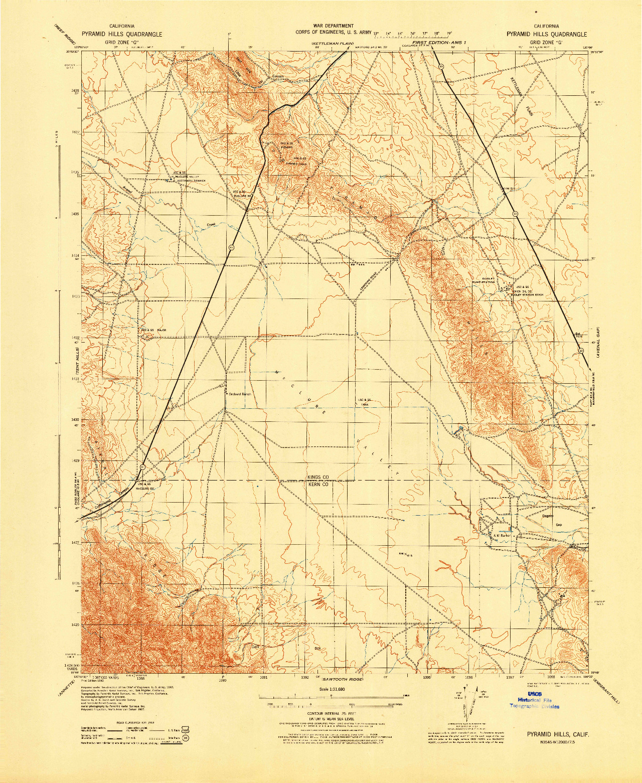 USGS 1:31680-SCALE QUADRANGLE FOR PYRAMID HILLS, CA 1943